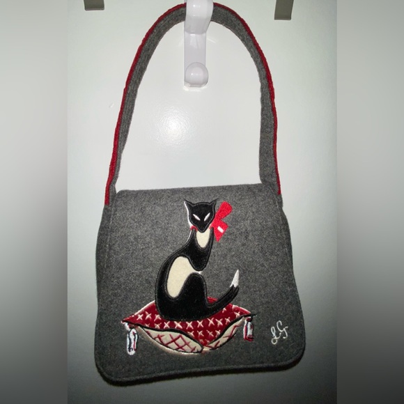 Lulu Guinness wool blend cat purse handbag gray - Picture 2 of 15